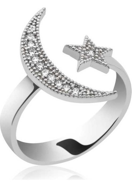 925 Ayar Gümüş Ay Yıldız Yüzük