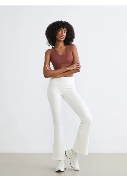 Koor Sport Ekru Beli Lastikli Ispanyol Paça Kadın Spor Tayt