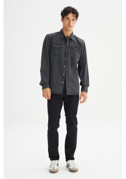 %100 Pamuk Regular Fit Normal Kesim Klasik Yaka Cepli Denim Gömlek fiyatları