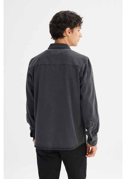 %100 Pamuk Regular Fit Normal Kesim Klasik Yaka Cepli Denim Gömlek indirimleri