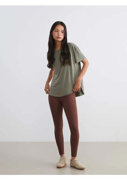 Koor Sport Kahverengi Beli Lastikli Kadın Spor Tayt