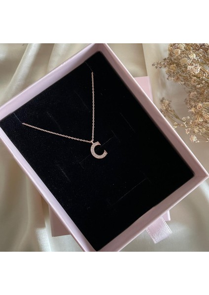 925 Ayar Gümüş Rose C Harfli Kolye Rose | Kadın Zarif Hediyelik Takı Şık Doğum Günü Hediyesi