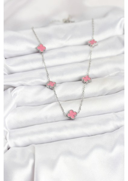 316L Çelik Zincir Gümüş Renk Pembe Baby Boy Yonca Kadın Kolye fiyatları