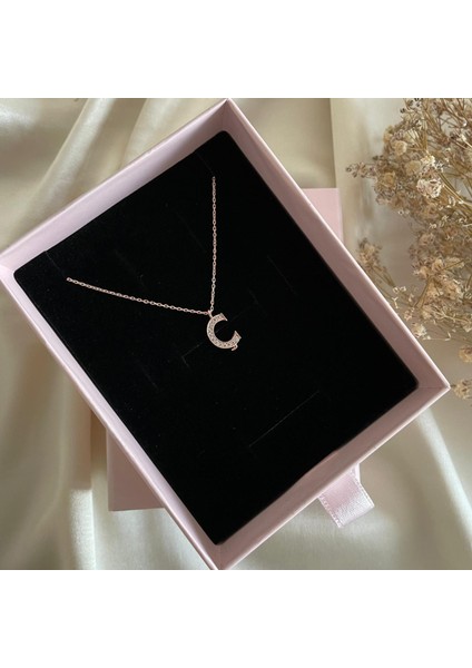 925 Ayar Gümüş Rose Ç Harfli Kolye Rose | Kadın Zarif Hediyelik Takı Şık Doğum Günü Hediyesi