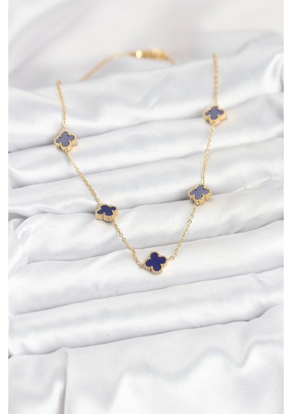 316L Çelik Zincir Gold Renk Lacivert Baby Boy Yonca Kadın Kolye fiyatları