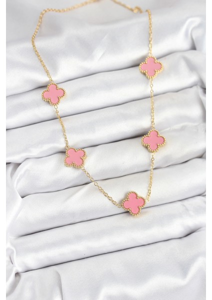 316L Çelik Zincir Gold Pembe Renk Yonca Kadın Kolye fiyatları