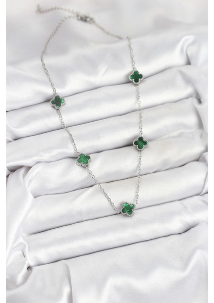 316L Çelik Zincir Gümüş Renk Yeşil Baby Boy Yonca Kadın Kolye fiyatları