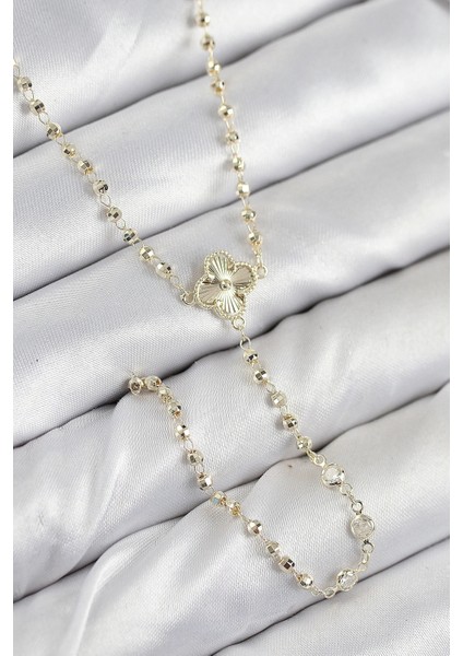 Pirinç Zirkon Taşlı Yonca Model Gold Renk Kadın Y Kolye