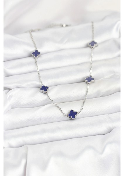 316L Çelik Zincir Gümüş Renk Lacivert Baby Boy Yonca Kadın Kolye fiyatları