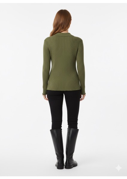 Kadın Fitilli Polo Yaka Kazak 5059 modelleri