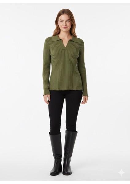 Kadın Fitilli Polo Yaka Kazak 5059 fırsatları