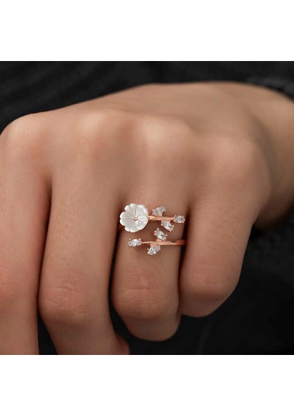 ​925 Ayar Gümüş Rose Beyaz Bahar Çiçeği Yüzük fırsatları