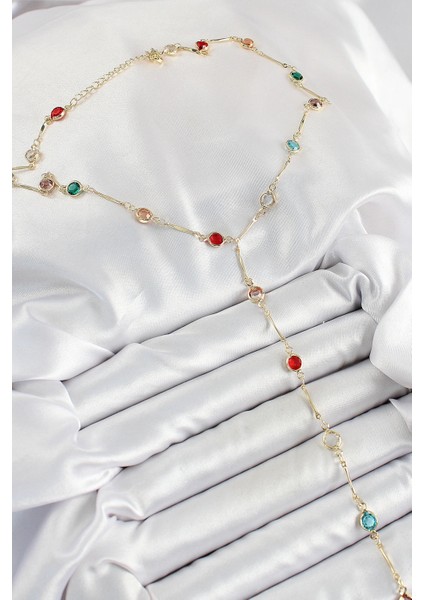 Pirinç Asorti Model Gold Renk Zirkon Taşlı Y Kolye fiyatları