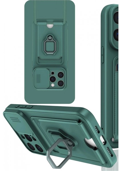 iPhone 15 Pro Kılıf Zuma Kartvizitli Yüzüklü Silikon - Yeşil