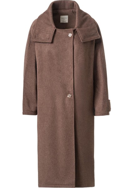 Mirelle Dik Yaka Kaşe Kaban Acı Kahve