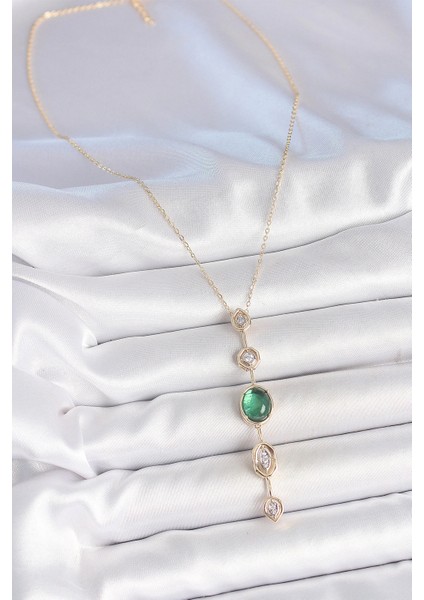 Pirinç Zincir Zümrüt Yeşil Gold Renk Zirkon Taşlı Y Kolye fiyatları