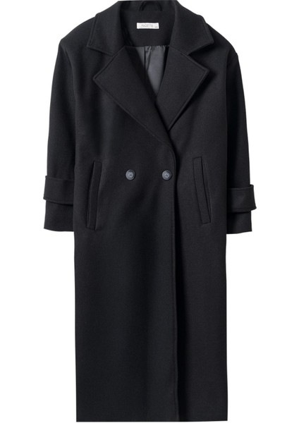 Linea Apoletli Uzun Kaşe Kaban Siyah