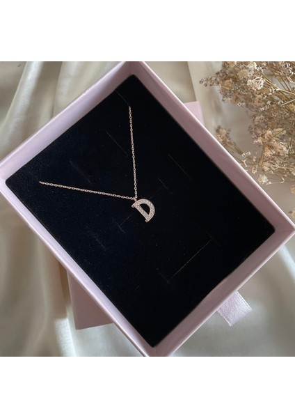 925 Ayar Gümüş Rose D Harfli Kolye Rose | Kadın Zarif Hediyelik Takı Şık Doğum Günü Hediyesi