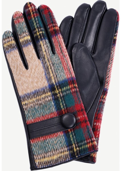 Ekose Kumaşlı Deri Eldiven