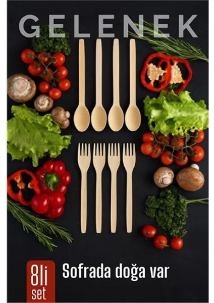 Doğal Gürgen Ağacı Kaşık & Çatal Seti – 8’li, 27 cm Kaşık / 25 cm Çatal