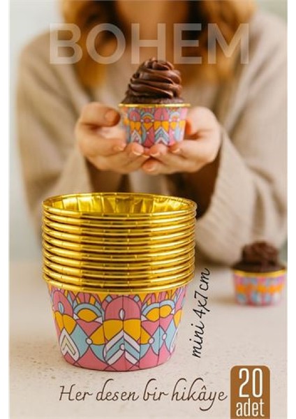 Bohem Yuvarlak Kek Kalıbı , Alüminyum Cupcake Muffin Kalıbı 20'li Paket