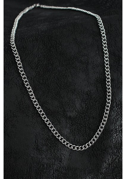 316L Çelik Klasik Oval Zincir Model Gümüş Renk Erkek Kolye