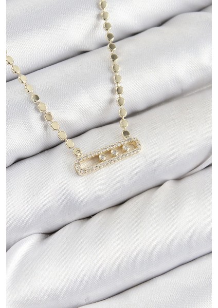 Pirinç Zirkon Taşlı Messika Model Ezme Zincir Gold Renk Kadın Kolye