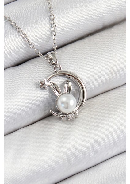 316L Çelik Inci Detaylı Hilal Tşan Model Gümüş Renk Kadın Kolye
