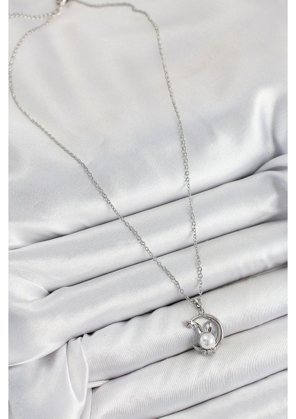 316L Çelik Inci Detaylı Hilal Tşan Model Gümüş Renk Kadın Kolye fiyatları