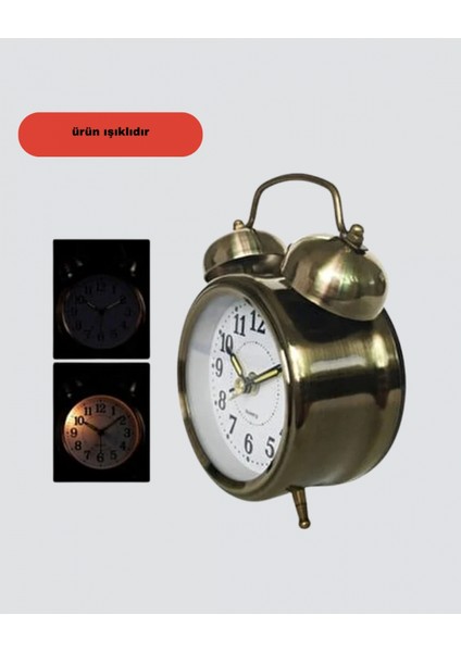 Nostaljik Bronz Metal Alarmlı Masa Saati Büyük Boy Dekoratif ve Şık Tasarım fırsatları