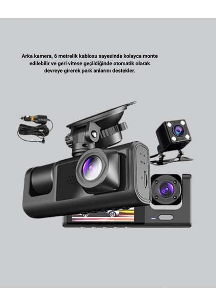 Üç Kameralı Araç Dvr Full Hd Gece Görüşlü ve 2 Inç IPS Ekranlı fırsatları