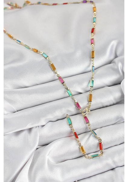 Pirinç Renkli Zirkon Taşlı Dikdörtgen Model Gold Renk Kadın Y Kolye fiyatları