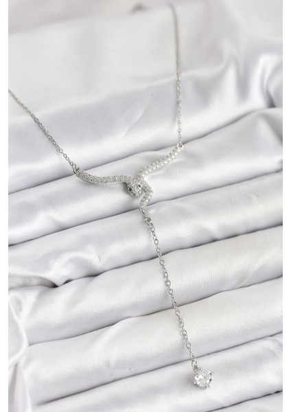 316L Çelik Zincir Gümüş Renk Yılan Model Y Kolye