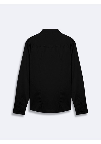 Uzun Kollu Önü Düğmeli Basic Siyah Gömlek fiyatları