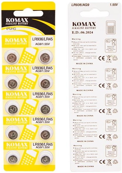 Ag-9 Alkalin LR936/394A Düğme Pil 10'lu Paket