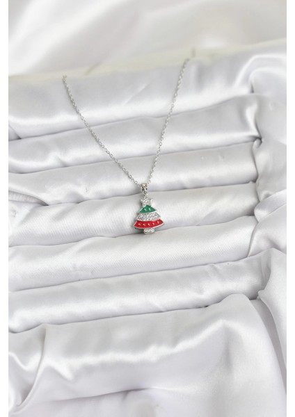 Bfs 316L Çelik Zincir Gümüş Ren Çam Ağacı Model Zirkon Taşlı Yılbaşı Temalı Kadın Kolye fiyatları