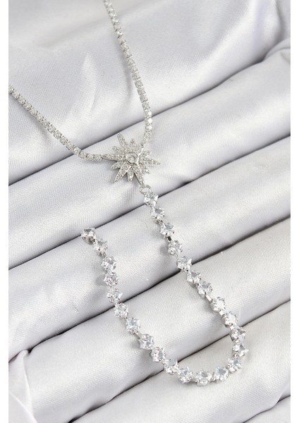 Pirinç Zirkon Taşlı Kutup Yıldızı Model Gold Renk Y Kolye