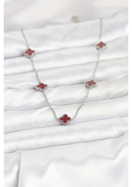 316L Çelik Zincir Gümüş Renk Bordo Baby Boy Yonca Kadın Kolye fiyatları