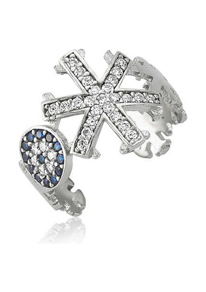 925 Ayar Gümüş Nazarlı Kar Tanesi Ayarlamalı Yüzük LR2230026