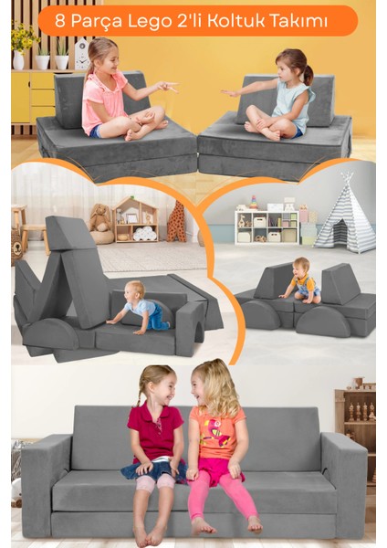8 Parça LEGO Modüler Bebek ve Çocuk Odası Koltuğu Koltuk Takımı