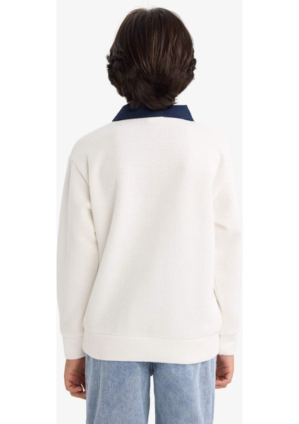 Erkek Çocuk Oversize Geniş Kalıp Polo Yaka Baskılı Selanik Kumaş Sweatshirt G4386A825WN