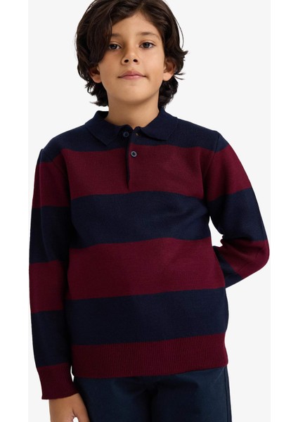 Erkek Çocuk Polo Yaka Renk Bloklu Triko Kazak G5339A825WN