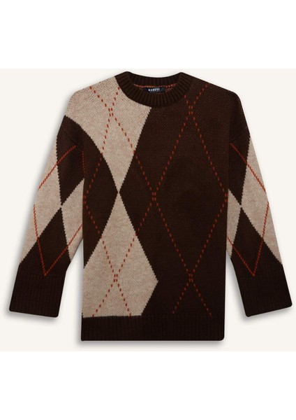 Regular Fit Bisiklet Yaka Baklava Desenli Triko Kazak Tunik