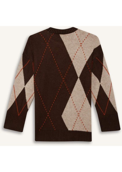 Regular Fit Bisiklet Yaka Baklava Desenli Triko Kazak Tunik modelleri