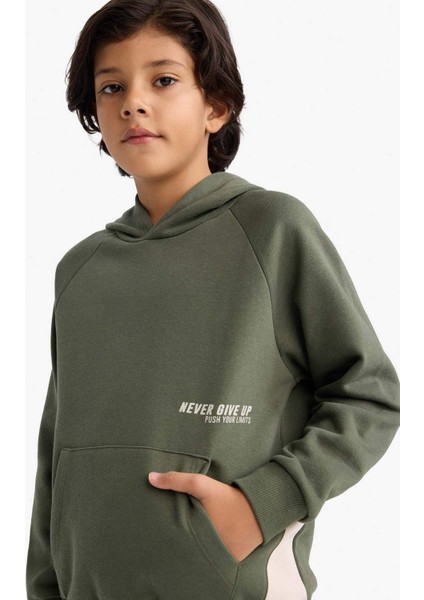 Erkek Çocuk Kapüşonlu Baskılı İçi Yumuşak Tüylü Sweatshirt G5540A825CW