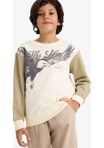 Erkek Çocuk Bisiklet Yaka Baskılı İçi Yumuşak Tüylü Sweatshirt G5554A825CW