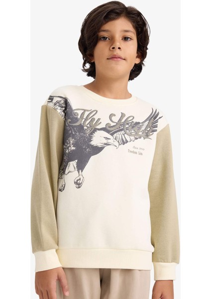 Erkek Çocuk Bisiklet Yaka Baskılı İçi Yumuşak Tüylü Sweatshirt G5554A825CW modelleri