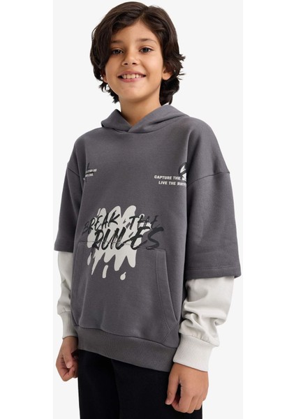 Erkek Çocuk Kapüşonlu Baskılı İçi Yumuşak Tüylü Sweatshirt G5558A825CW modelleri