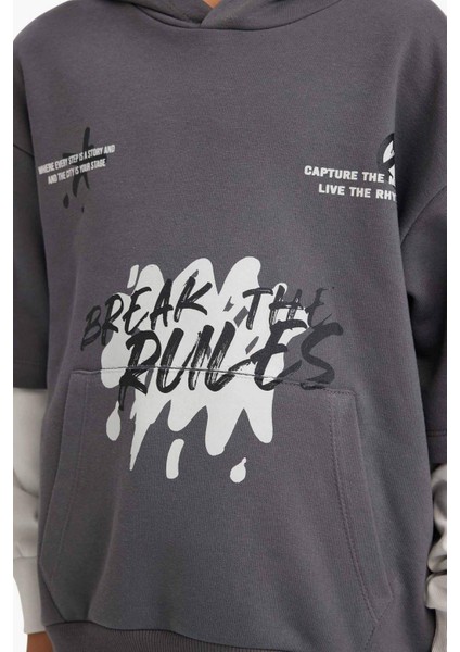 Erkek Çocuk Kapüşonlu Baskılı İçi Yumuşak Tüylü Sweatshirt G5558A825CW fırsatları