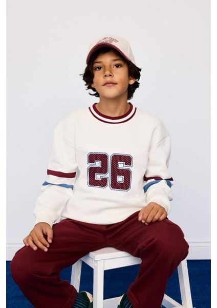 Erkek Çocuk Bisiklet Yaka Baskılı İçi Yumuşak Tüylü Sweatshirt G4379A825WN